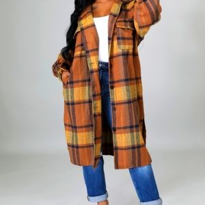 Brown plaid over coat